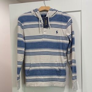 Polo Ralph Lauren Blue Striped Hoodie 100% Cotton Top—Beautiful!! New W/Tags—XS